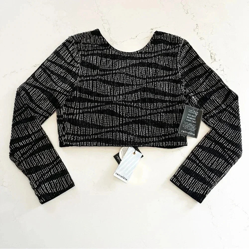 Retrofête Bryant Sequin Tiger Stripe Top | Black/Gunmetal | Large - Picture 5 of 10